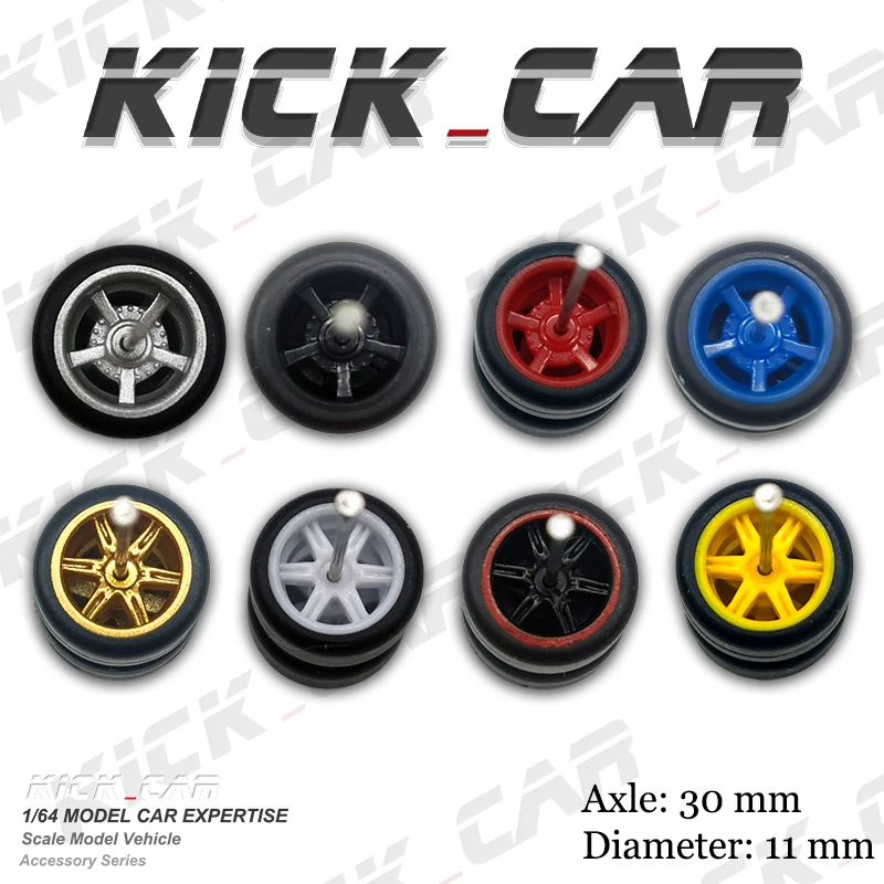 1/64 Model Car Wheels with Rubber Tyres 1Set Modified Parts For Sports Vehicle Toy Cars Hotwheels Tomica MiniGT