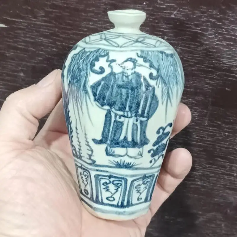 Antique blue and white hand drawn figure patterns ceramic mini bottles folk art collection modern exquisite crafts