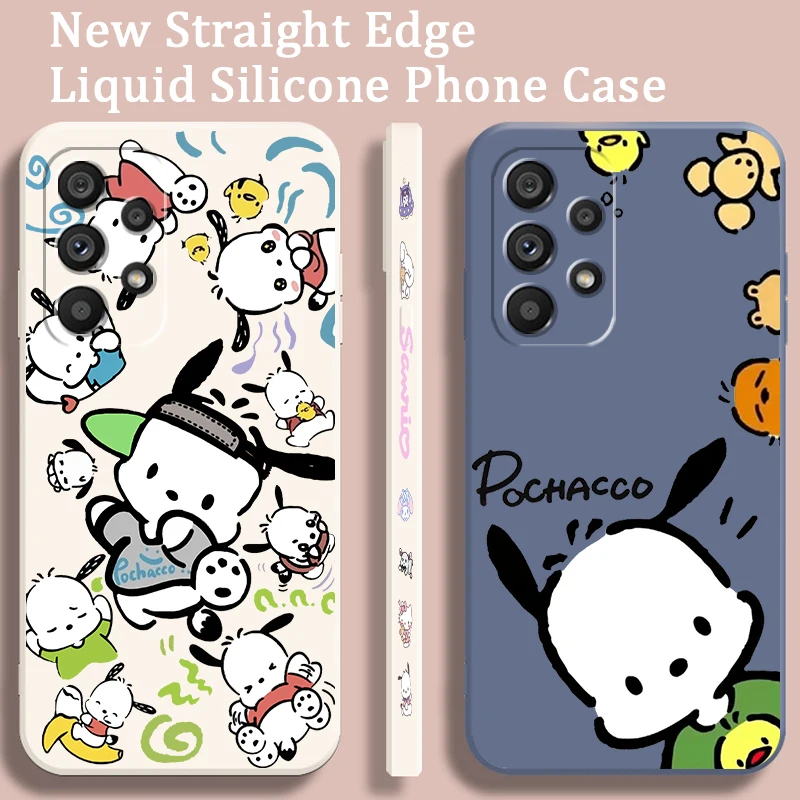 Pacha Dog Sanrio Cartoon Liquid Left Rope For Samsung Note 20 10 A54 A31 A14 A03 A22 A34 A04 A24 Ultra Plus 5G Soft Phone Case