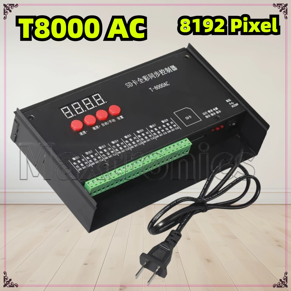 

T8000 AC 8192 Pixel Controller DC5V 12V /110V-220V SD Card LED Full Color Controller for WS2801/WS2811/WS2812/2815 Strip Modules