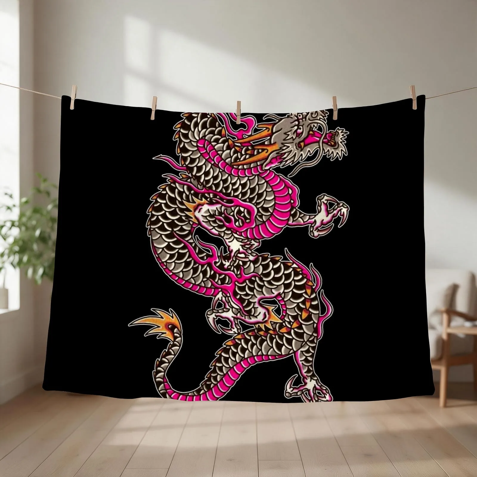 Traditional Japanese Dragon Tattoo Throw Blanket couch cozy soft plush fuzzy picnic outdoor blanket