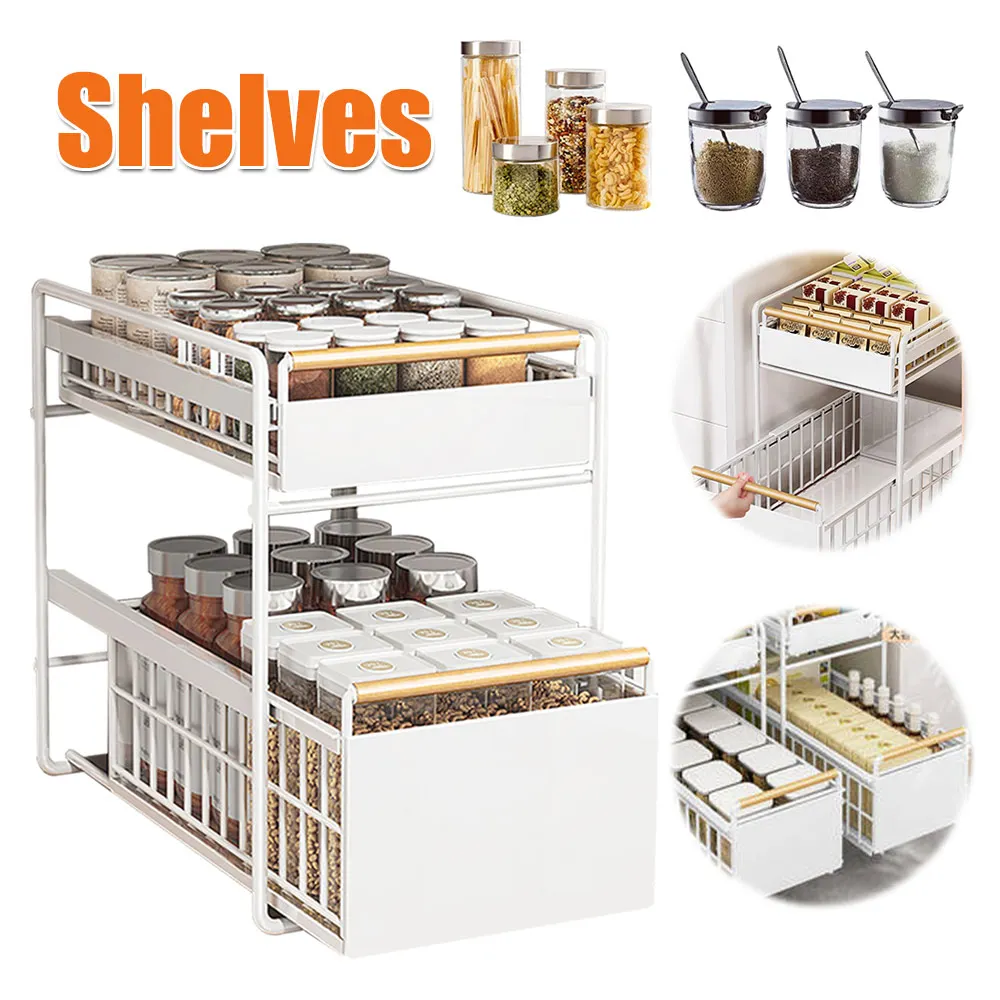 

Двухуровневая полка-органайзер с крючками, многофункциональный держатель для хранения, корзина-ящик под раковину для ванной, спальни, косметики