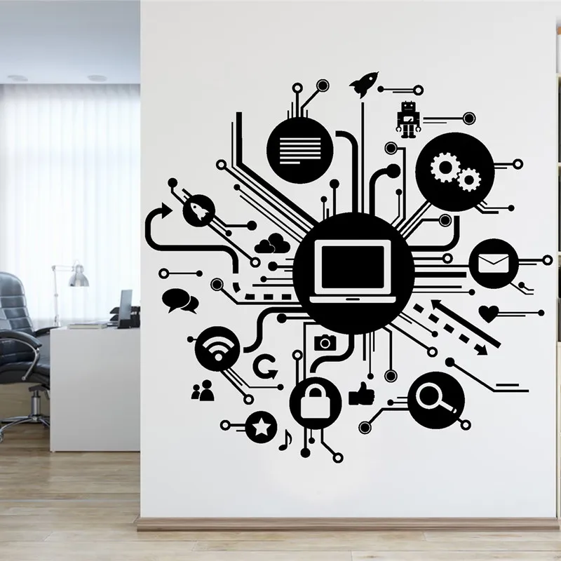 Circuit board technology vinyl wall decal, company name decal, office decoration, business wall decal, office wall sticker mural