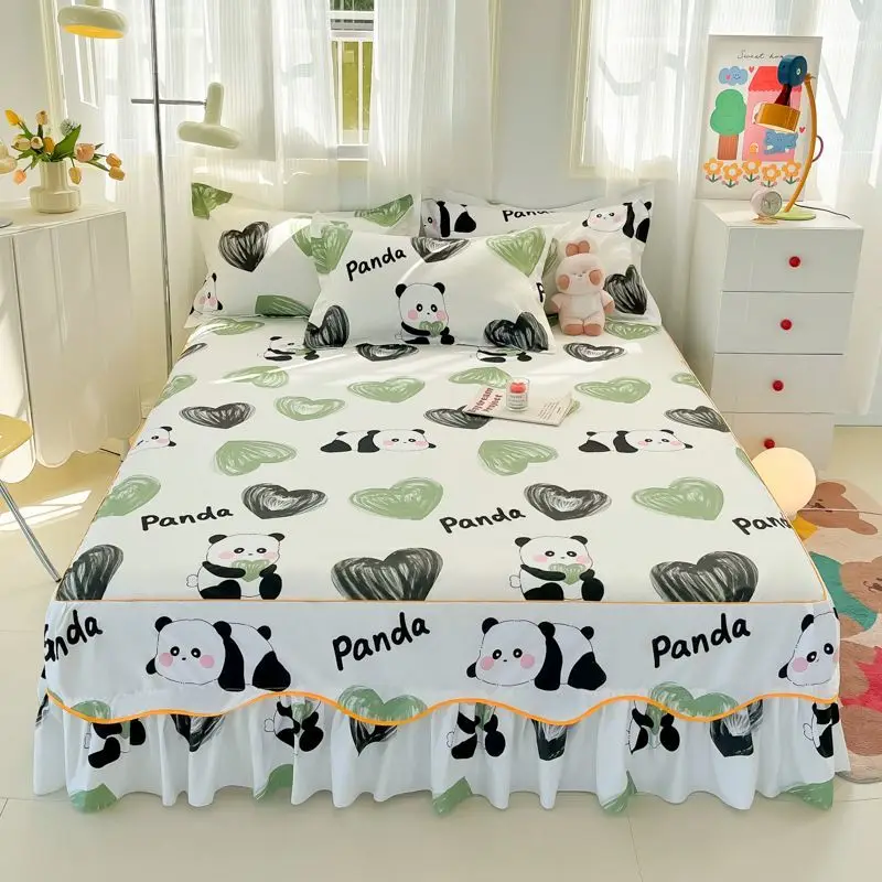 

Botanical Print Bedskirt with Anti-Slip Design Single Piece Mattress Cover for All Seasons Home Decor‌