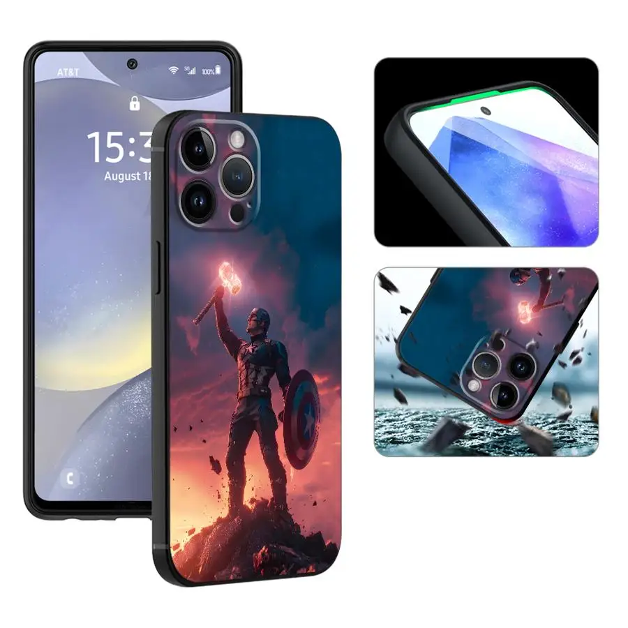 Custodia morbida nera per iPhone XR 17Air 15 16 14 Plus XS Max 13 12 11 17 Pro Max 7 8 Marvel Cool Avenger