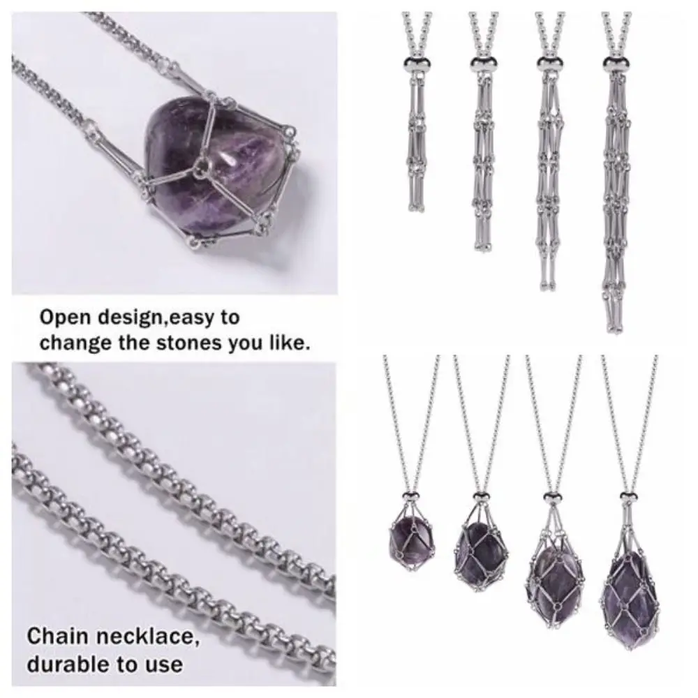 Stainless Steel Crystal Holder Cage Necklace Black Color Interchangeable Stone Holder Necklace Necklace Accessories