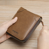 Men's Vintage Horizontal Wallet Multi-Function Card Holder Tri-Fold Zipper Organizer With Multiple Slots