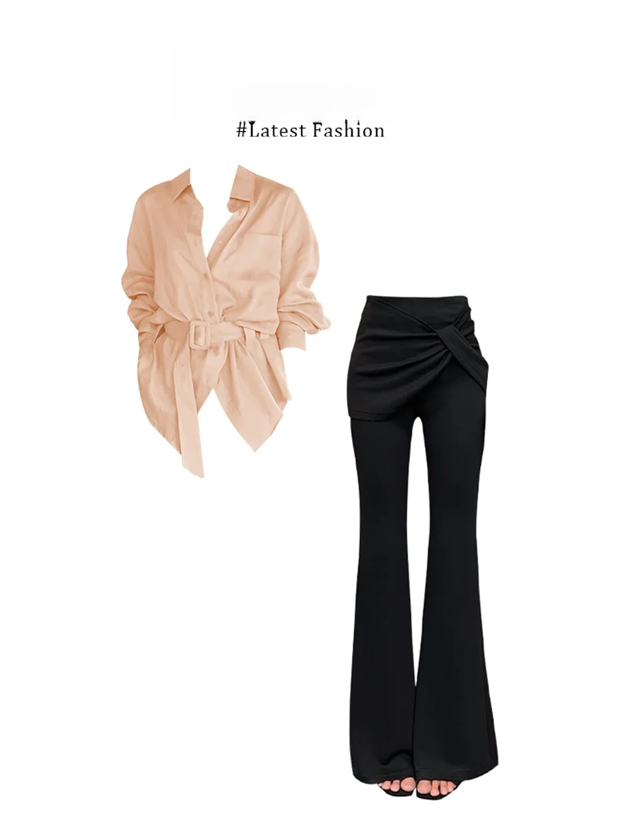 

Комплект Parkyeon Spring 2026: модная повседневная рубашка с длинным рукавом в корейском стиле, свободный крой, круглый вырез, теплая одежда для женщин