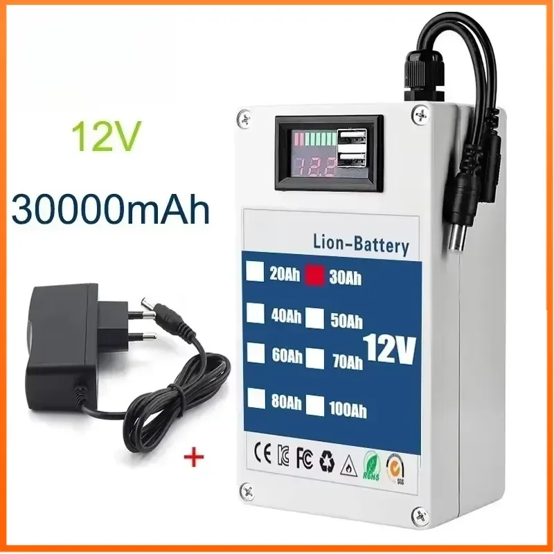 20/30/40/5060Ah 12V DC Lithium-ion Rechargeable Battery for Square Dance Speaker Mobile Power Supply LED Monitoring Battery