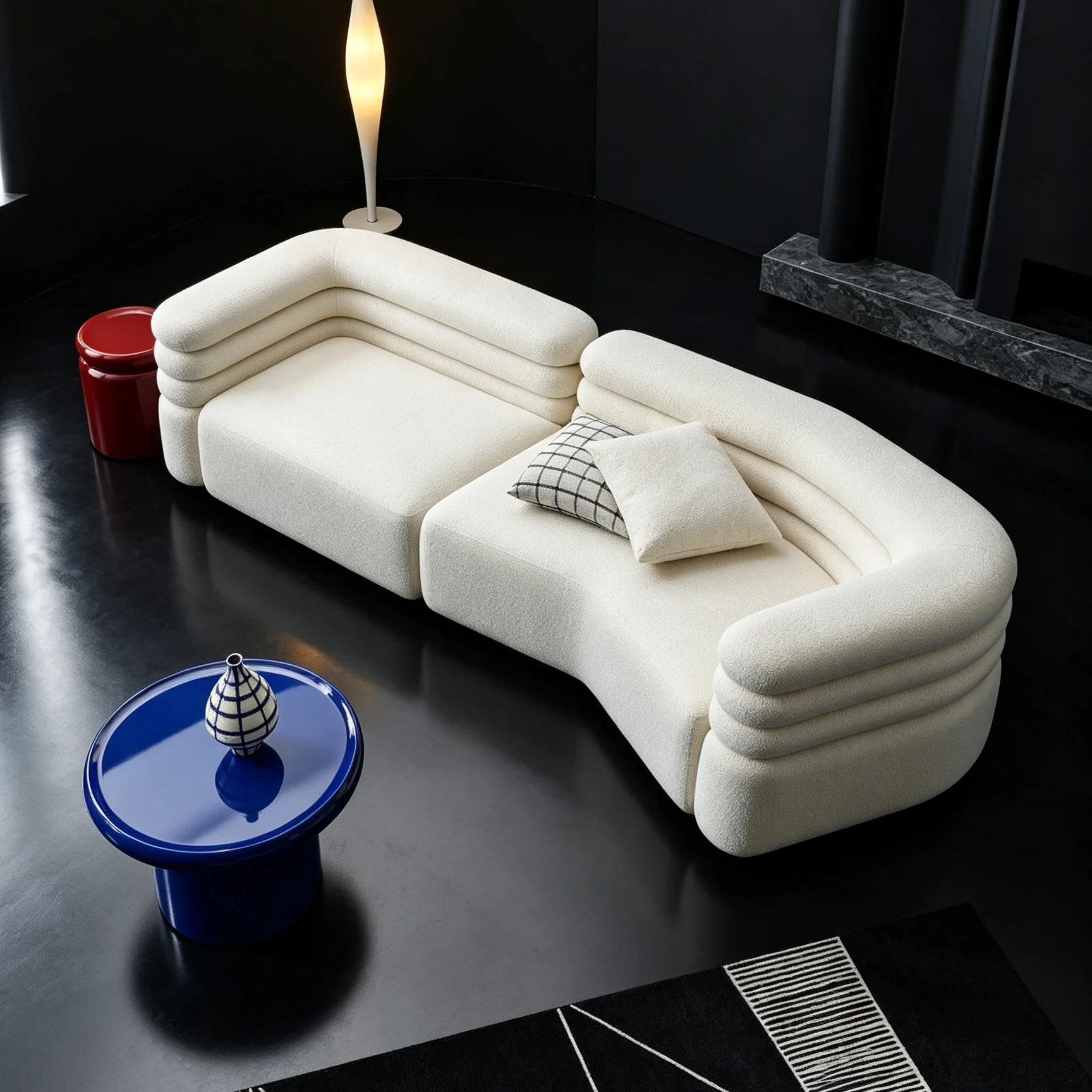 Curved armrest module sofa special-shaped corner fabric combination