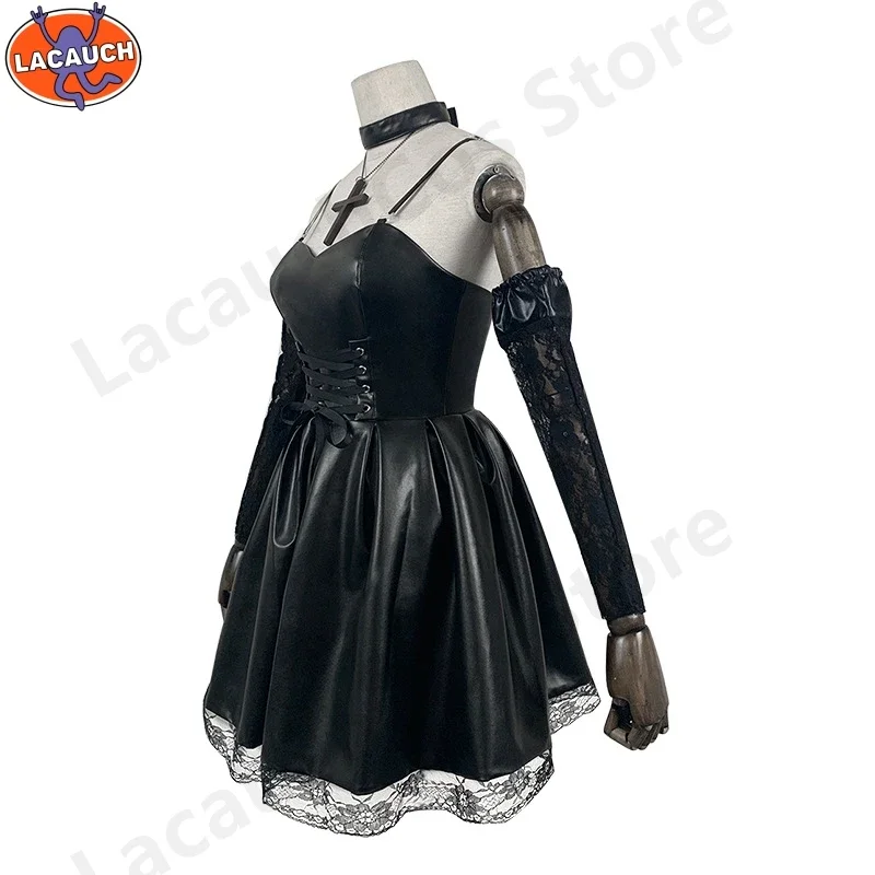 Anime Death Note Cosplay Costume Misa Amane Imitation Leather Sexy Dress +gloves+stockings+necklace+Notebook+Wig Uniform Outfit