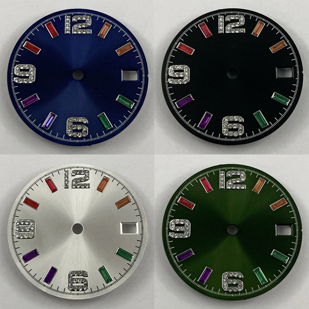 28,5mm nh35 schwarz weiß blau grün Zifferblatt für nh35a 4 r35 Uhrwerk oben Zifferblatt Ersatzteile