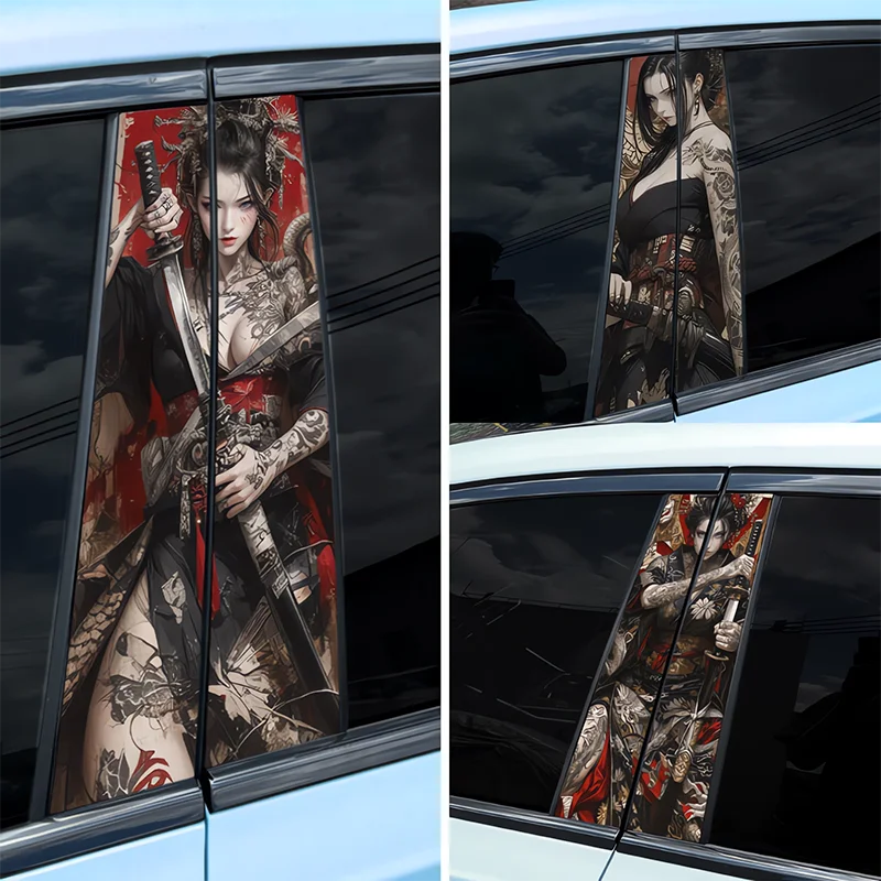 

1PC Female Samurai Car Stickers Auto Tattoo B Pillar Waterproof Center Column Decor Cover Scratch DIY Car Doors Pillar Decals