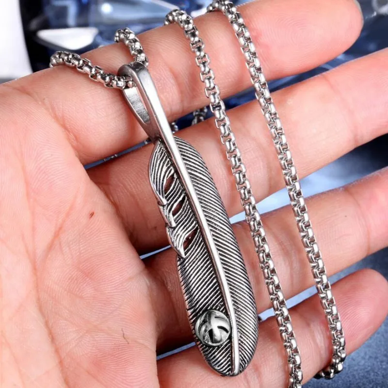 Vintage Fashion Plume Necklace Trendy Bohemia Pendant Vintage Hip Hop Necklaces Men Punk Party Anniversary Gift Jewelry Collare