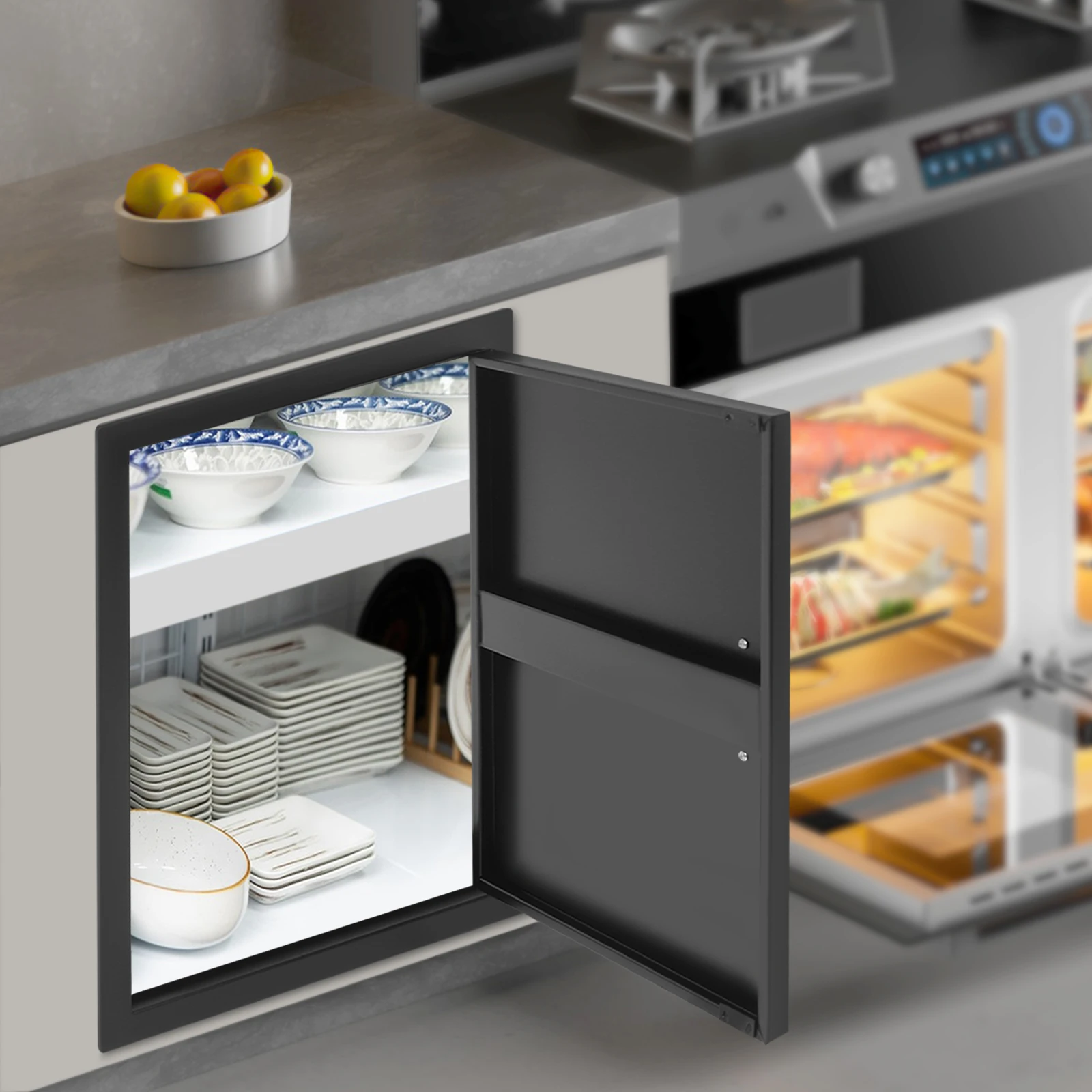 باب وصول للشواء من الفولاذ الأسود مقاس 43 × 58.5 سم، باب خزانة المطبخ الخارجي، لوحة باب الشواية البديلة، سهلة التركيب #6