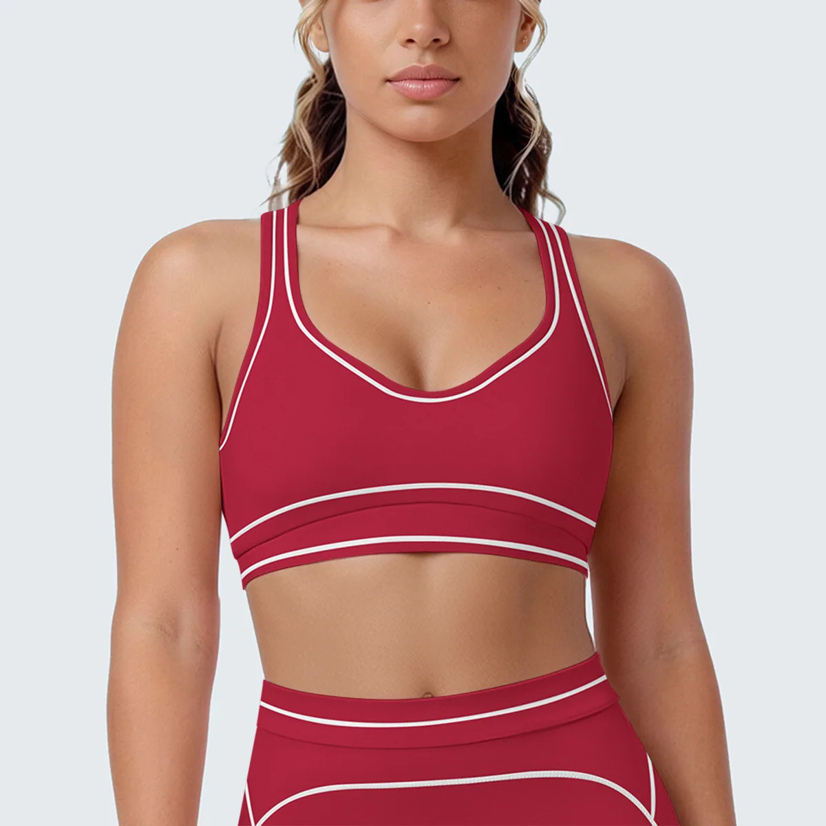 Yoga Bra Top Women Push Up Fitness Vest Gym Tank Workout Running Sport Underwear Contrast Trim U‑Back Stretch Sports Crop Top
