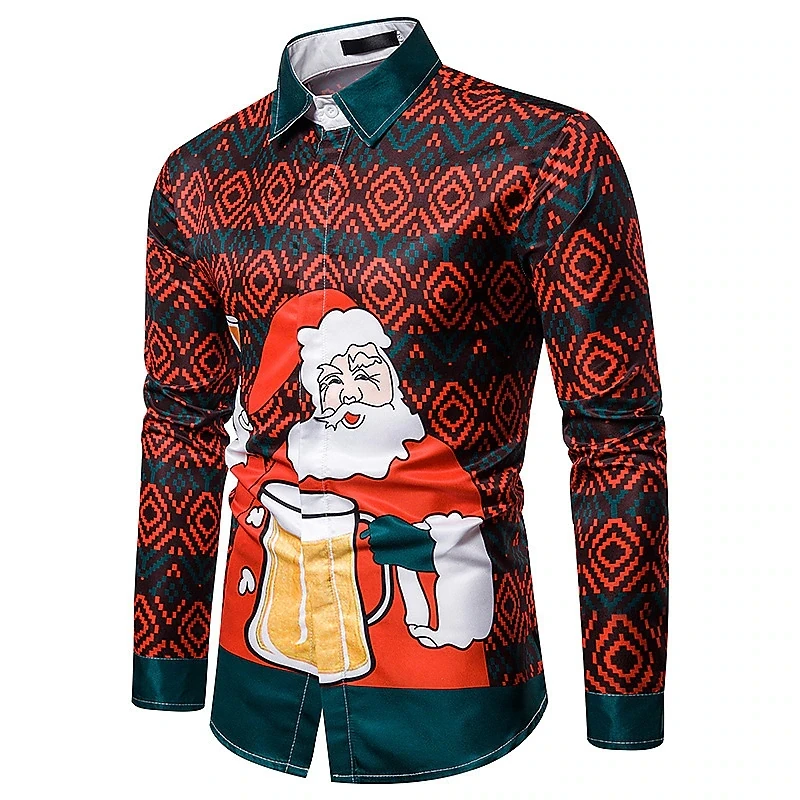 Christmas 2024 Hawaiian Shirt Men's Funny Santa Claus 3D Print Long Sleeve Streetwear Holiday Party Clothes For Men Clothing