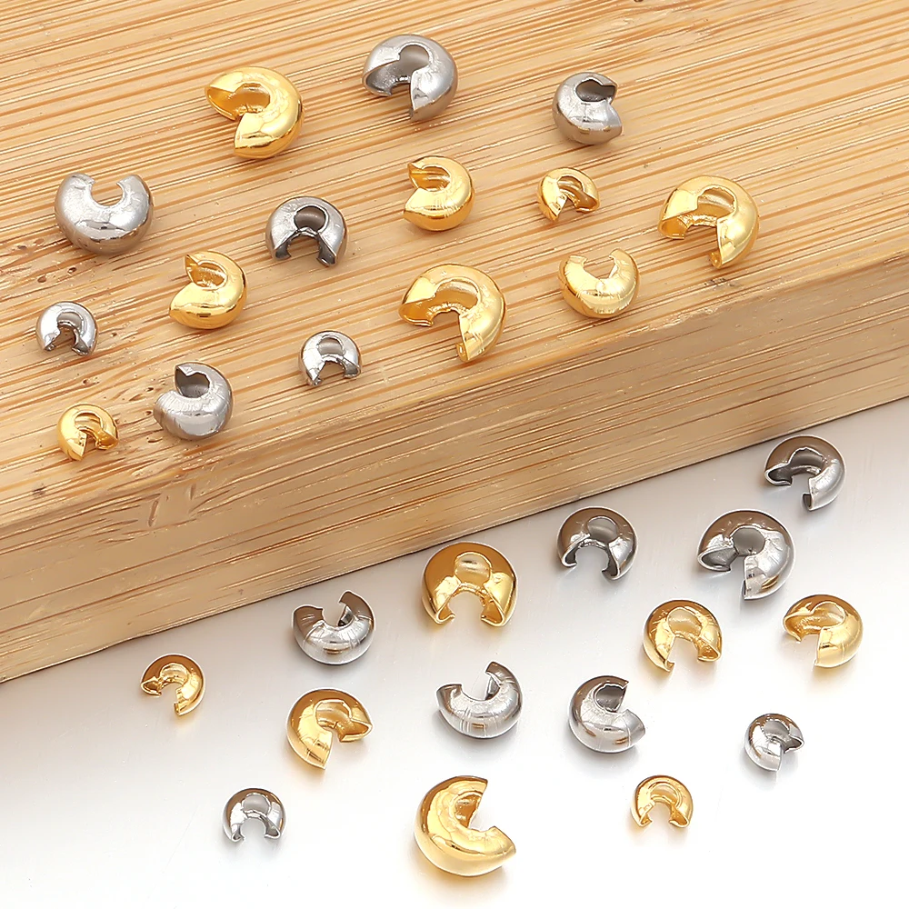 

20/40/80/100pcs Stainless Steel Round Covers Open Crimp End Beads Stopper Spacer Beads For DIY Jewelry Making Findings Supplies
