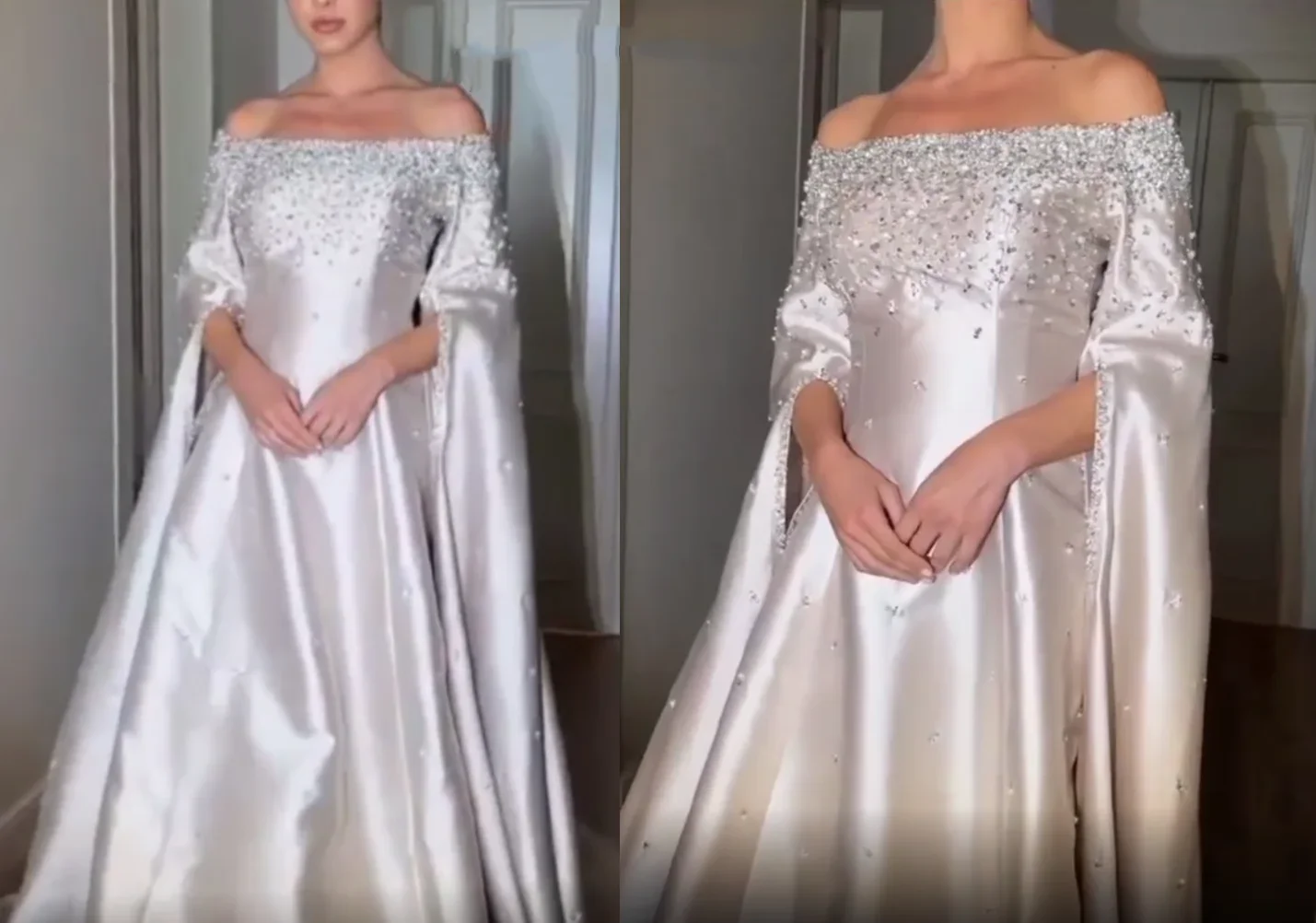 Saudi Arabia Evening Dresses Women Prom Dresses Elegant Sequined Crystal Beaded Boat Neck Wedding Formal Occasion Party Gowns