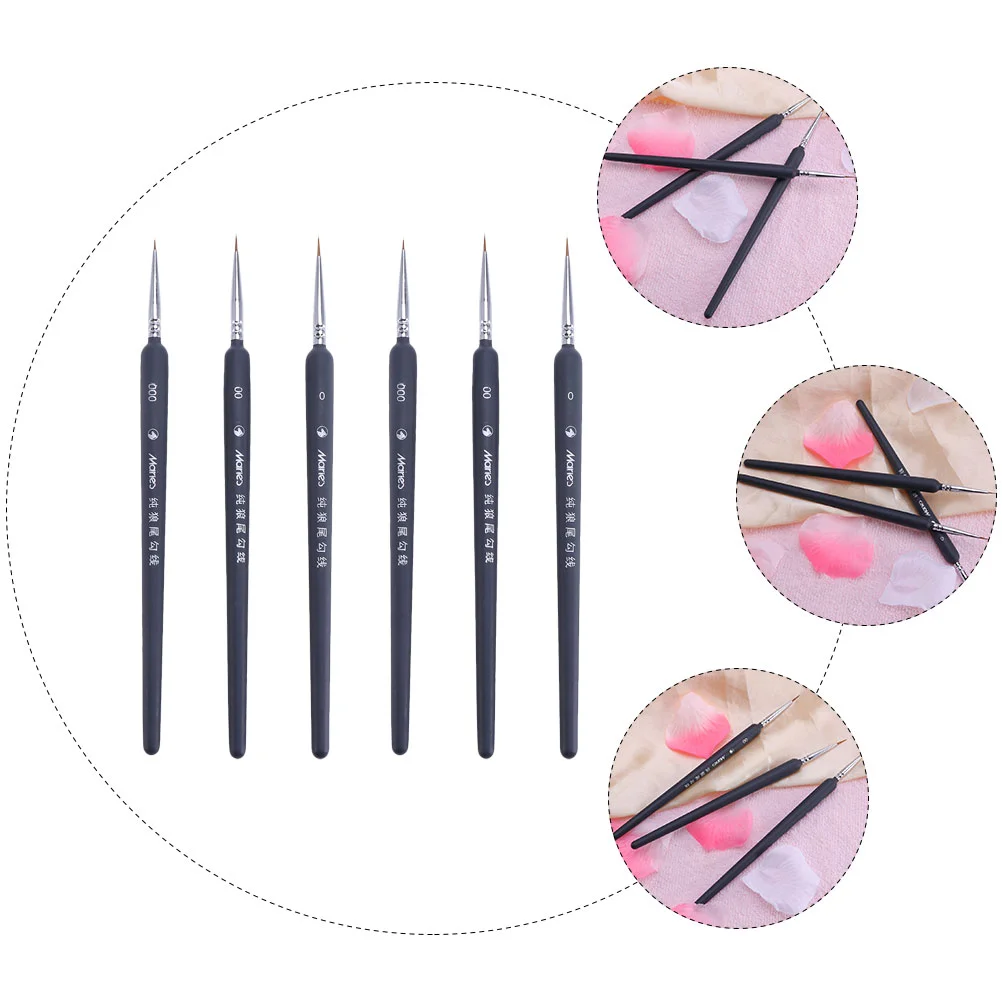 6pcs Miniature Hook Line Pen Art Painting Brushes 000 00 0 Type Weasel Hair Watercolor Pens Wooden Oil Artists Hand Painted