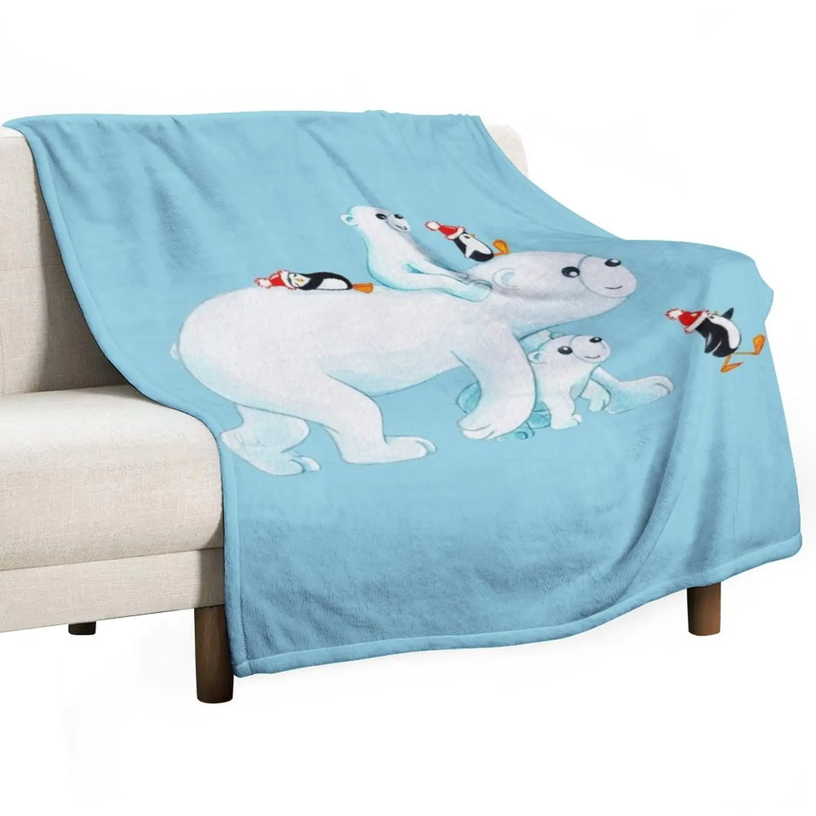 

Bear and penguin family on a walk Throw Blanket Hair warm for winter Flannel Fabric halloween Blankets