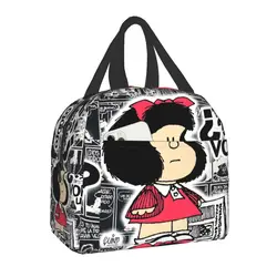 Vintage Quino Comic Mafalda bolsa de almuerzo aislada para mujeres portátil dibujos animados Mang refrigerador térmico lonchera oficina Picnic viaje