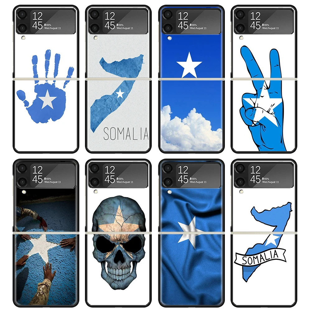 Somali Somalia National Flag Black Phone Case For Samsung ZFlip6 ZFlip5 ZFlip4 ZFlip3 5G Hard Protective Galaxy Z Flip 3 4 5 6 C