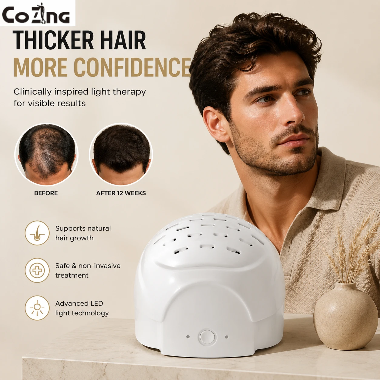 

Effective LLLT Photobiomodulation Laser Cap 90+210 Light Sources Adjustable Zone for Front Middle Back Scalp