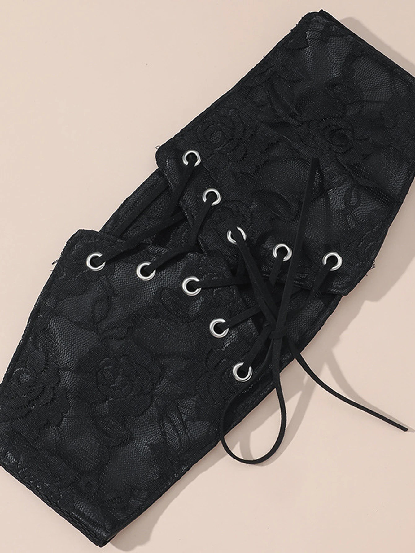 Women's Decorative Wide Elastic Waist Cincher Belt with Rose Lace - Black, Stylish for Matching Dresses, Suits & Coats