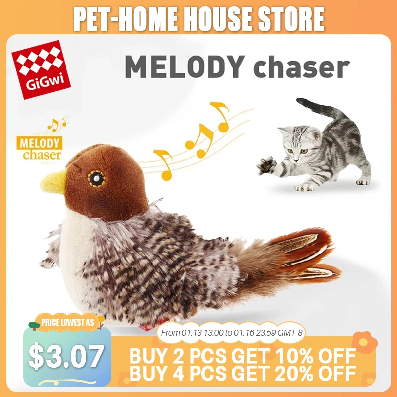 

GiGwi Cat Toys MELODY Chaser имитирует настоящие звуки животных, имитация перьев, дизайн, интерактивные игрушки для игрушек для домашних животных