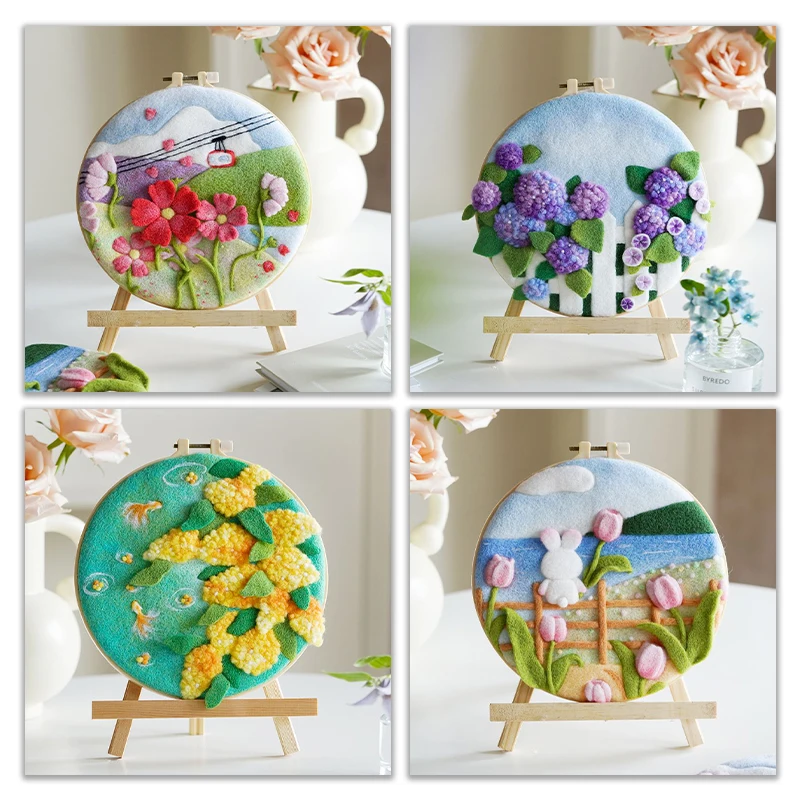 

GATYZTORY Flower Wool Felt Painting Living Room Decoration Diy Gift Landscape Felt Kits For Beginners Handiwork Art Felt Embroid