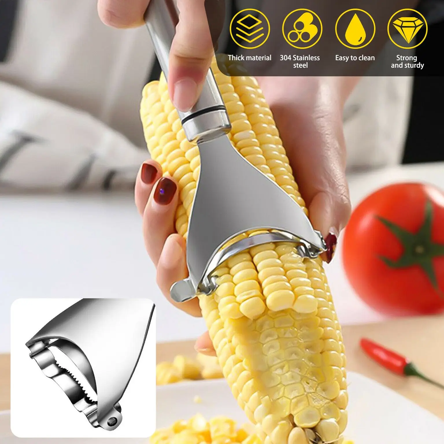 

Stainless Steel Corn Cob Peeler Stripper Cutter Corn Peeler Melon Fruit Planing Corn Sheller Thresher Kitchen Tools Remover