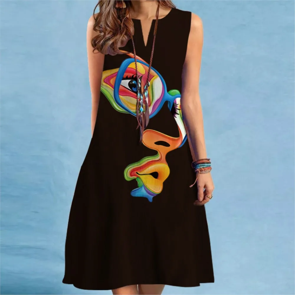Vintage Ethnic Style Printed Dress 2026 New Women's Fashion Bohemian Style Beach Sleeveless Party Elegant And Sexy Dress Vestido