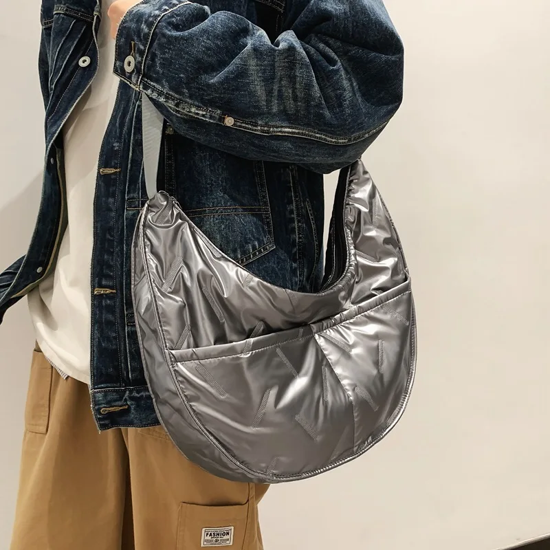 

Casual Large Capacity Women's Hobos Shoulder Bags Pearlescent Cotton Simple Ladies Crossbody Bag Commuter Female Handbags