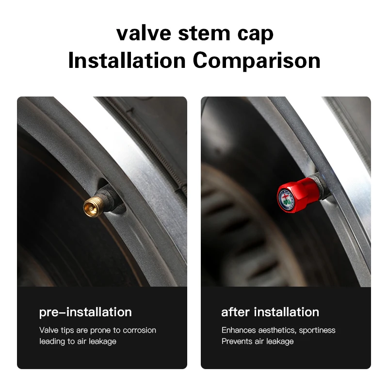 4Pcs Colour Metal Car Wheel Tire Valve Caps Stem Covers Accessories For Alfa Romeo 4C 159 Spider Giulia Giulietta 8C Car Styling