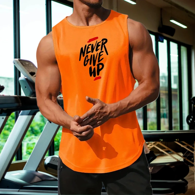 „Never Give Up“-Aufdruck, bequemes, atmungsaktives Tank-Top für Herren, lässiges, ärmelloses T-Shirt für Sommer, Fitnessstudio, Workout, Training, Basketball