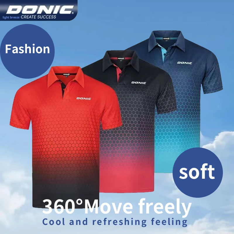 

Authentic DONIC stand up collar men's and women's short sleeves, summer vitality, dryness, sweat wicking, breathable 83253