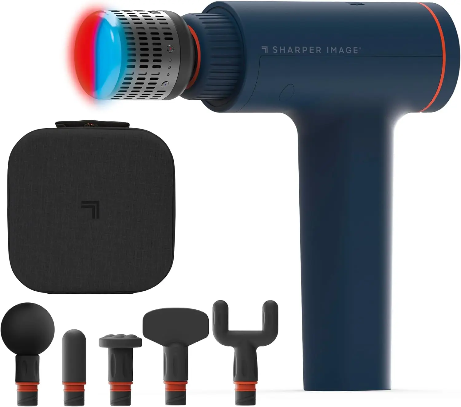Deep Tissue Percussion Massage Gun, Hot & Cold Rechargeable Handheld Massager, 5 Speeds, 6 Attachments, Muscle Pain Relief, Blue