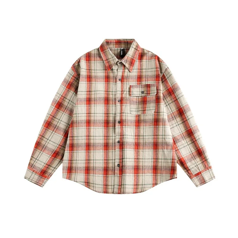 

Мужская рубашка в американскую винтажную клетку из 100% хлопка, рубашки с длинными рукавами и накладным карманом, повседневная мужская одежда высокого качества Y2k