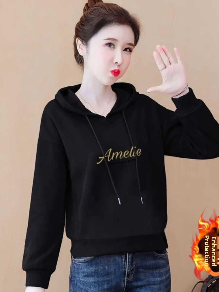 cotton-blend-short-hoodie-women's-loose-fitted-spring-autumn-winter-new-style-thin-versatile-warm-clothing-two-piece-set