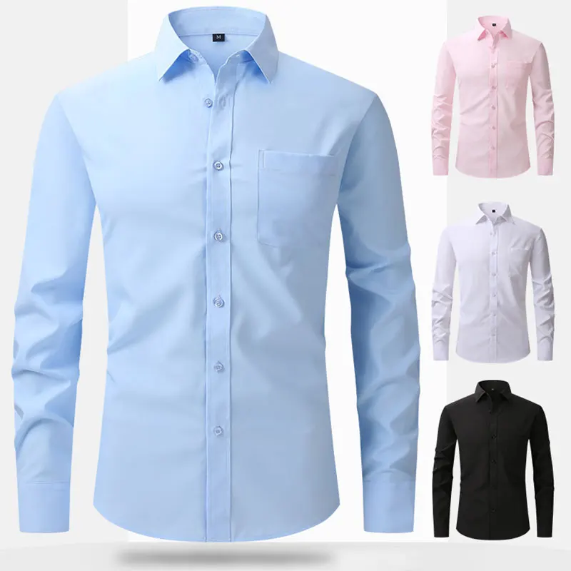 New spring and summer American men's shirt business casual long sleeve slim professional formal wear free ironing solid color