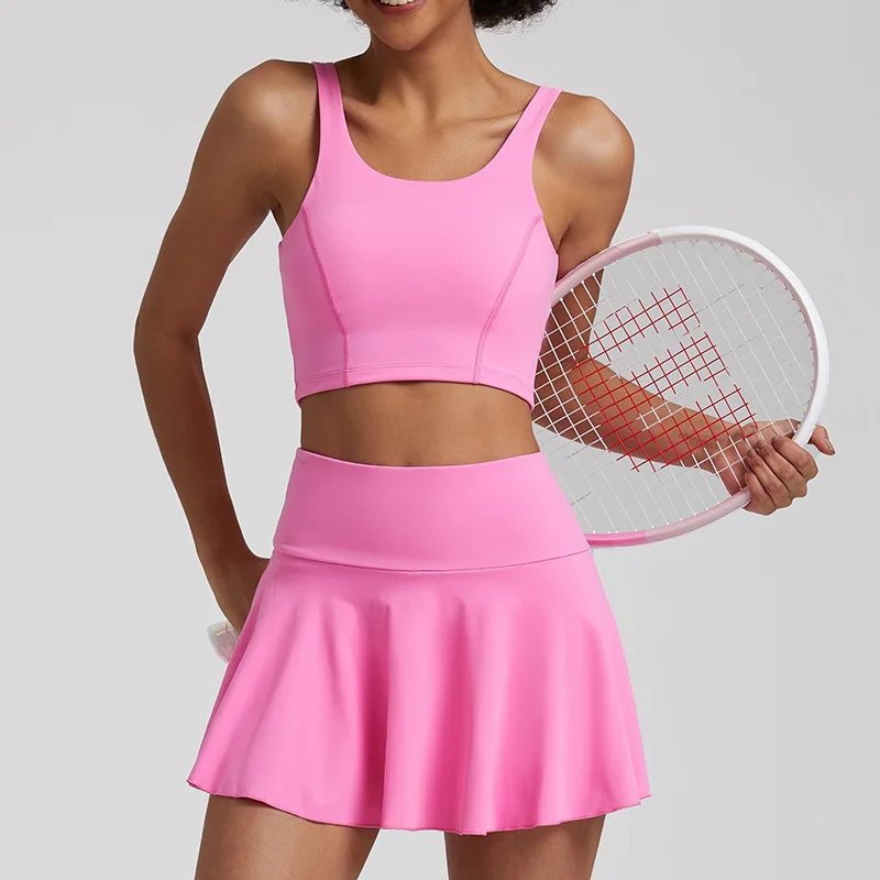 Summer Tennis Outfit Women Bra Top Pleated Skirt Set Women Badminton Skort Outdoor Sport Wear Running Casual Fitness Suit 2024