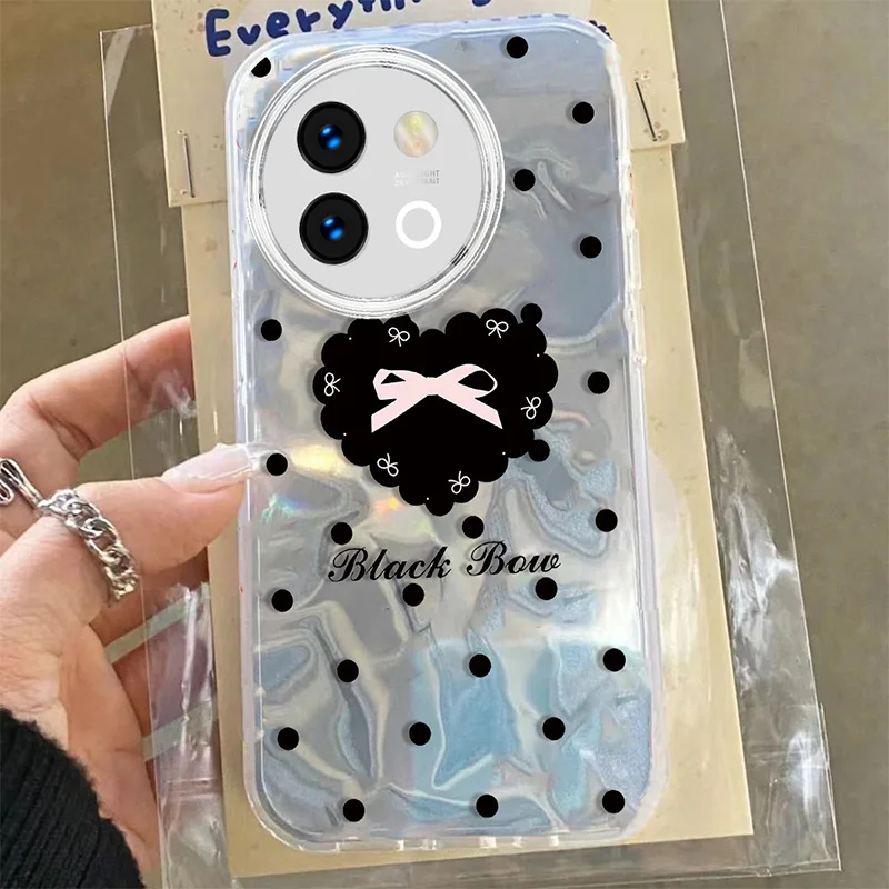 Trendy Polka Dot Bowknot Cartoon Case For Vivo V29 V40 Lite Y38 Y78 Y58 Y56 5G Girl Laser Ripple Gloss Cute PC Phone Cover Cases
