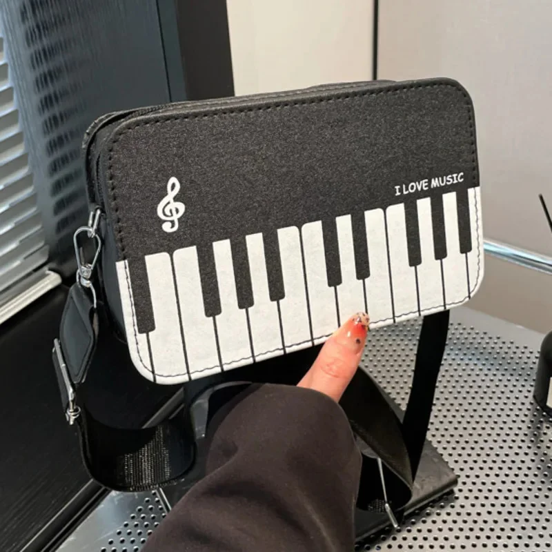 Funny Backpacks Piano Note Contrasting Colors Fashionable Girl Sweet Personal Diagonal Cross Shoulder Bag Small Square Bag New