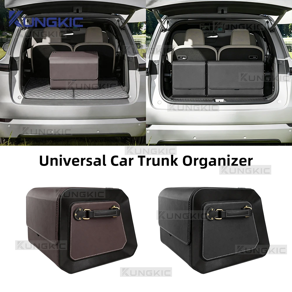 Car Trunk Organizer Anti Scratch No Glue Snap PU Leather, Metal Handle,Fits SUV, Sedan, and Home Use Storage Part Universal