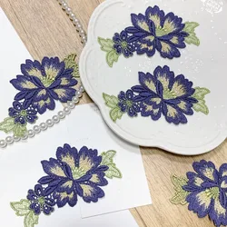 4Pcs/Lot 6*12cm Shiny Blue Gold Flower Hollow Gradient Sewing Motif Venise Lace Applique for Garment Embroidery Lace Patches