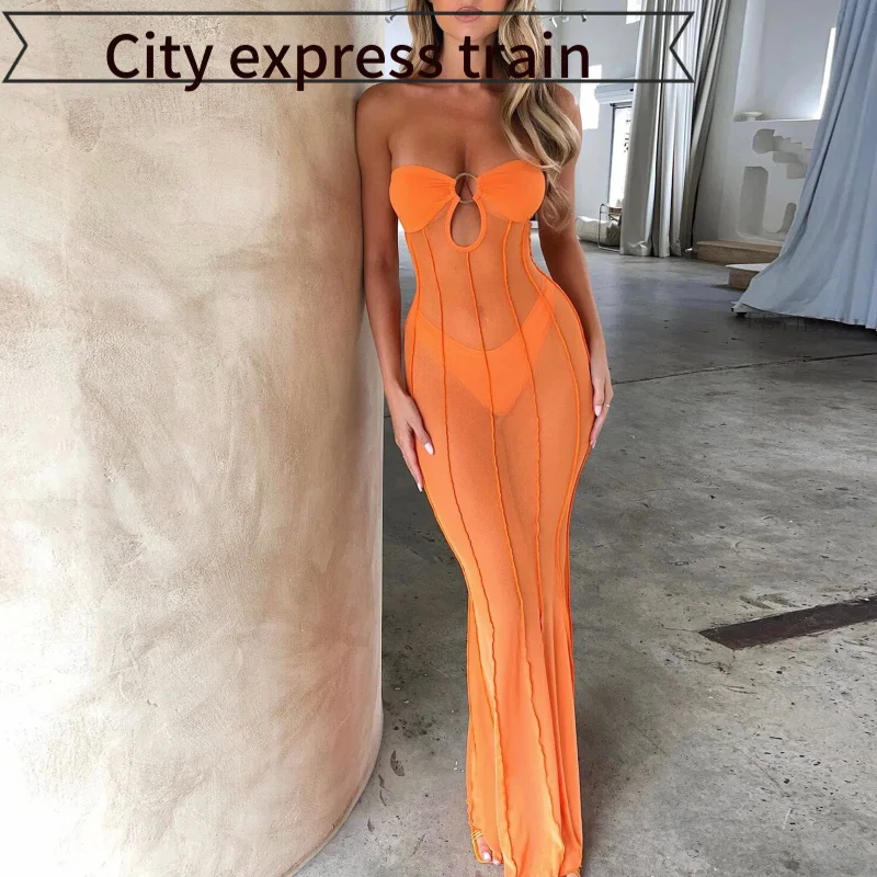 

Sexy Lace Me Hollow out Trim Fit Strapl Dr Polyester Pure Color Svel Hollow Carving Bustier Sle Mountain Clim...