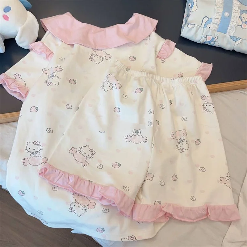 Pajamas for Women Hello Kitty New Summer Short-Sleeved Shorts for Students To Wear Outside Comfortable Home Clothes Set Sweet view 3
