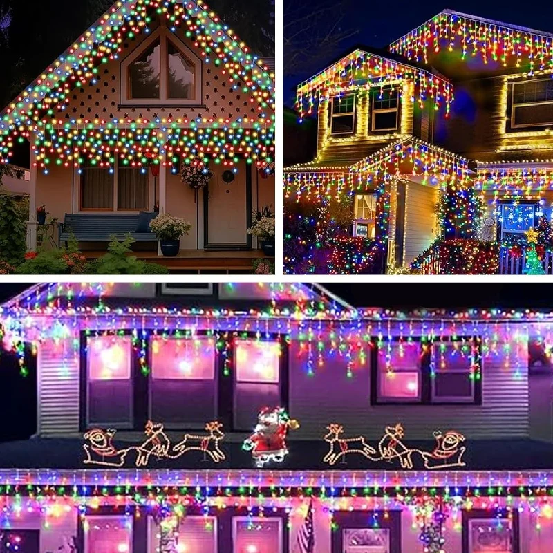 

3.5M LED Solar Icicle String Lights Waterproof Eaves Decor Light Outdoor Curtain Icicle Light Patio Yard Garden Party Decoration