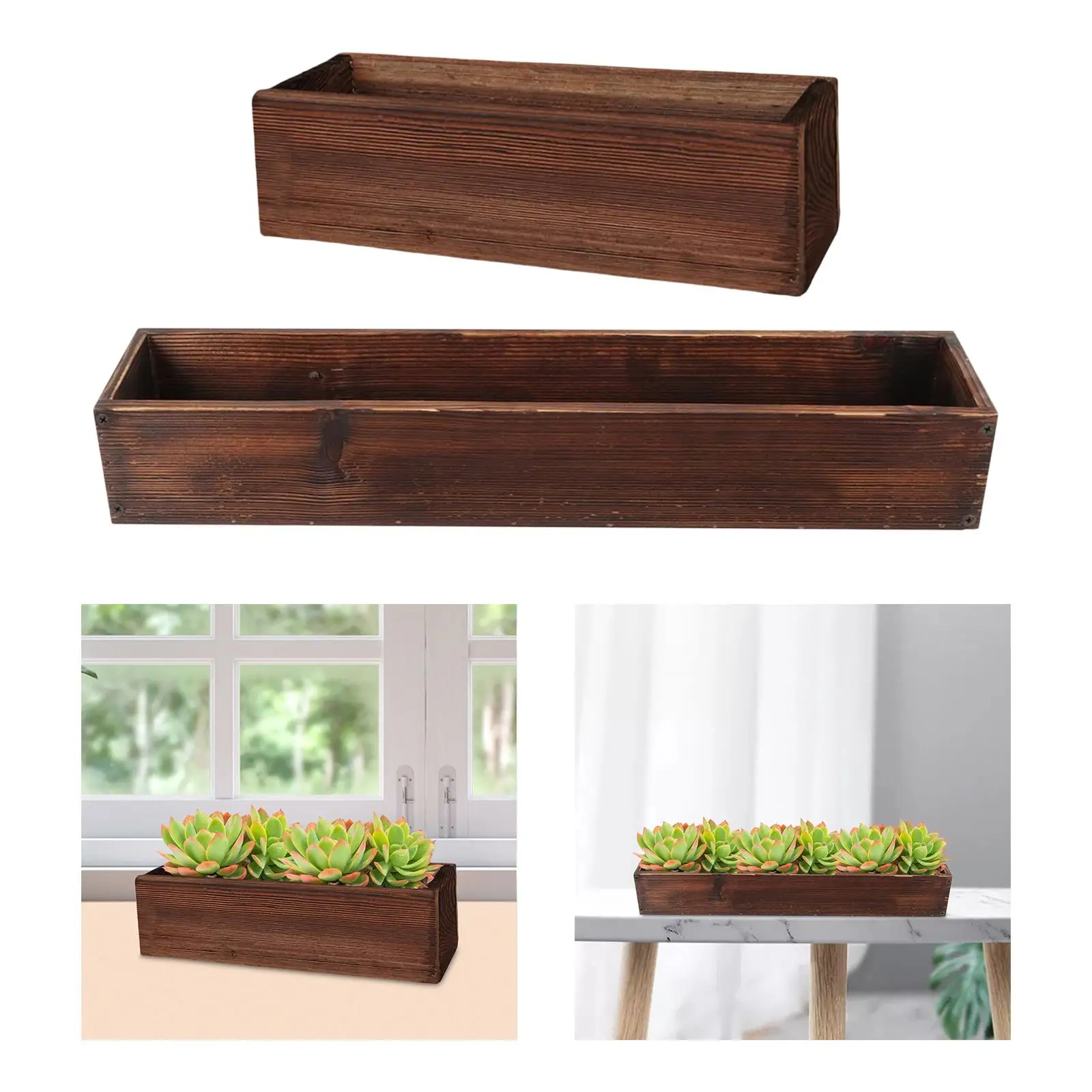 Rectangle Versatile Wooden Planter Box for Yard Indoor, Outdoor Plants Shelf